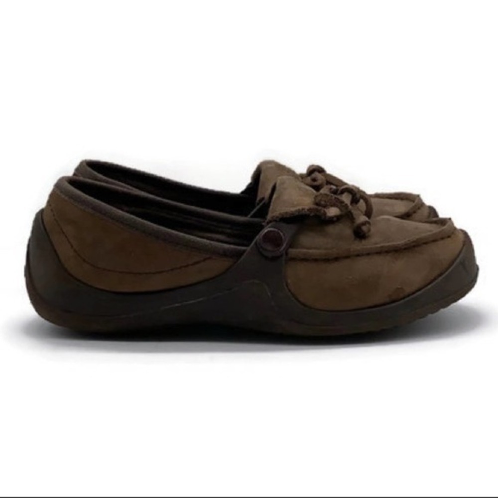 Crocs Thompson Suede Loafers Mens Espresso Brown Moc Toe Slip On Shoes